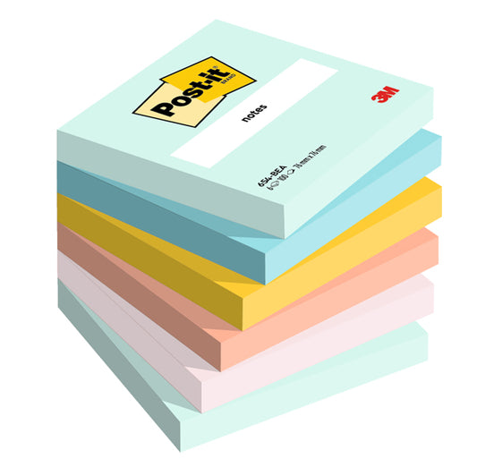POST-IT - 7100259201 - Blocco Post it  Super Sticky - 654-BEA - 76 x 76 mm - colori Beachside - 100 fogli - Post-it  - conf. 6 pezzi