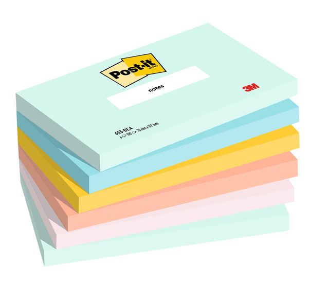 POST-IT - 7100259082 - Blocco Post it  Super Sticky - 655-BEA - 76 x 127 mm - colori Beachside - 100 fogli - Post-it  - conf. 6 pezzi