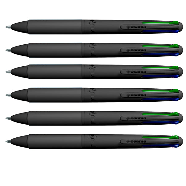 OSAMA - OW 84005713 - Astuccio penne a sfera All Black - punta 1,00 mm - 4 colori  - Osama - conf. 6 pezzi