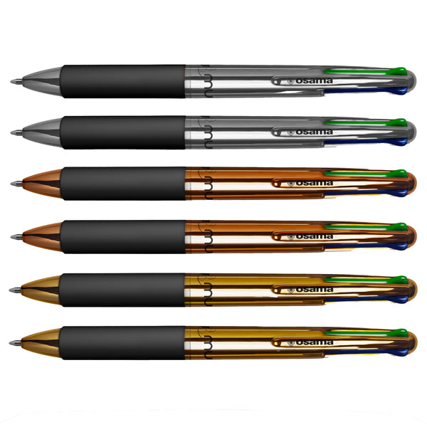 OSAMA - OW 84006956 - Astuccio penne a sfera Chrome - punta 1,00 mm - 4 colori  - Osama - conf. 6 pezzi