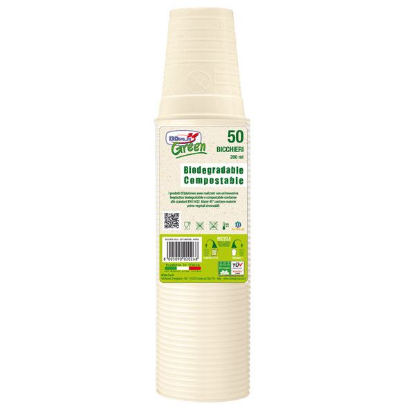 DOPLA - 48026 - Bicchieri biodegradabili - Mater-Bi - 200 ml - avorio - Dopla - conf. 50 pezzi