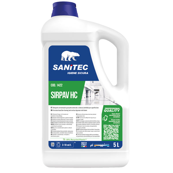 Sanitec - 1422 - Detergente a schiuma per pavimenti - Sirpav HC - base ammoniaca - 5 L - Sanitec
