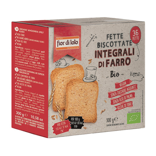 Fior Di Loto - 0036331 - Fette biscottate integrali al farro - 300 gr - Fior di Loto - conf. 36 pezzi