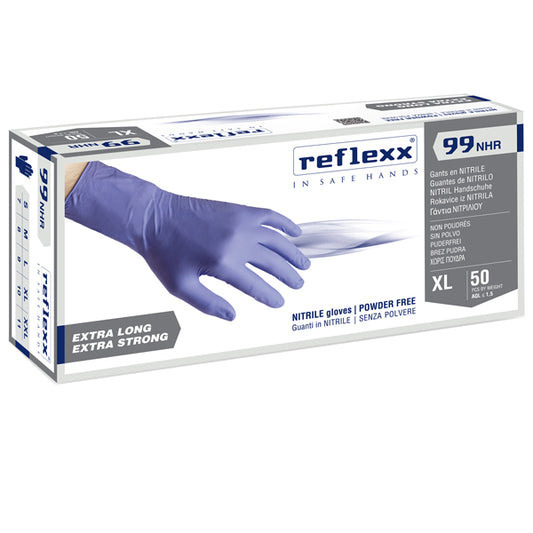 Reflexx - R99-M(8) - Guanti in nitrile ultra resist R99 - manichetta lunga - tg M - indaco - Reflexx - conf. 50 pezzi