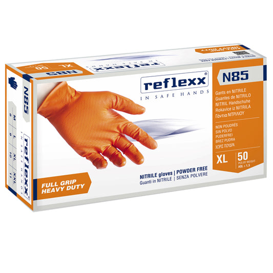 Reflexx - N85-M(8) - Guanti in nitrile N85 - ultra resistenti - tg M - arancione - Reflexx - conf. 50 pezzi