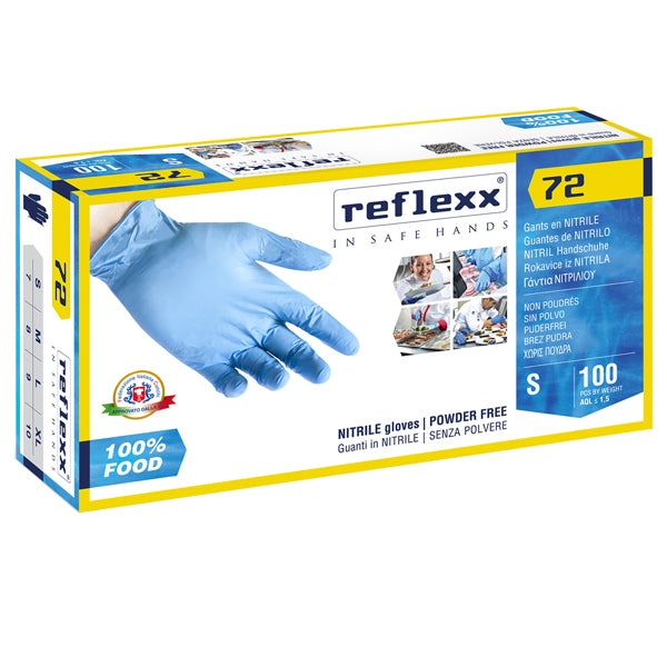 Reflexx - R72-S(7) - Guanti in nitrile foodline R72 - tg S - azzurro - Reflexx - conf. 100 pezzi