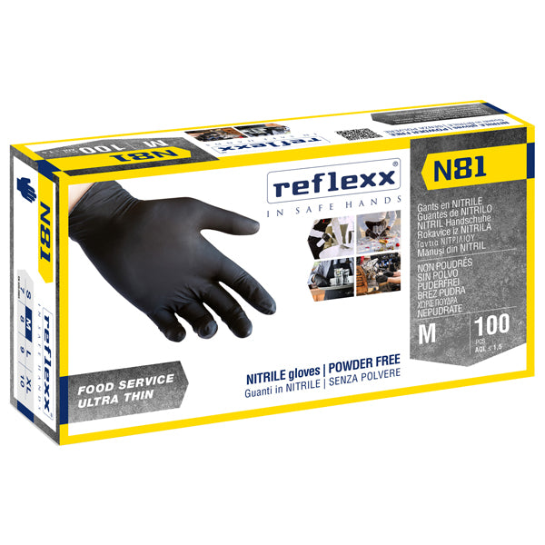 Reflexx - N81-S(7) - Guanti in nitrile N81 - tg S - nero - Reflexx - conf. 100 pezzi