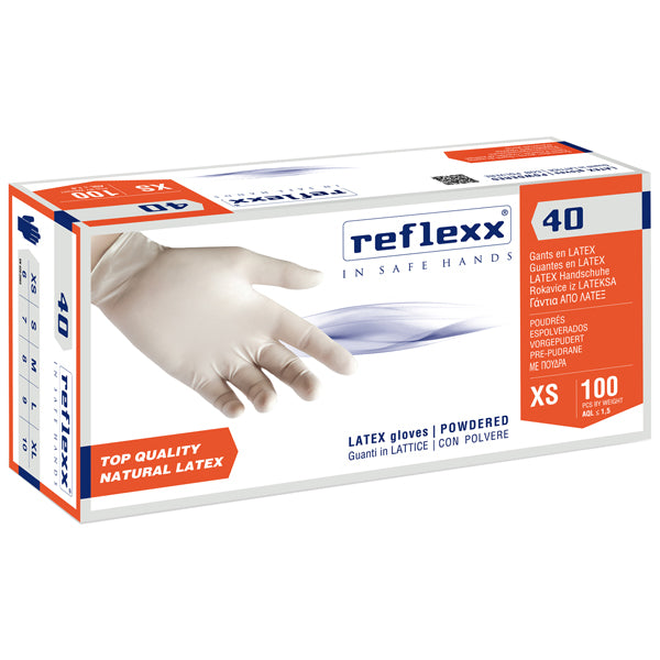 Reflexx - R40-L(9) - Guanti in lattice R40 - c-polvere - tg L - bianco - Reflexx - conf. 100 pezzi