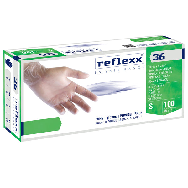 Reflexx - R36-S(7) - Guanti in vinile R36 - s-polvere - tg S - bianco - Reflexx - conf. 100 pezzi