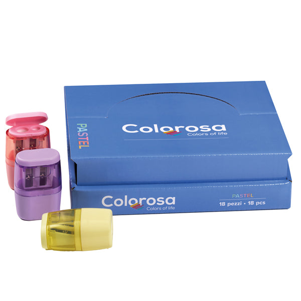 RI.PLAST - 360180 - Temperino Colorosa Pastel - con serbatoio - 2 fori - colori assortiti - RiPlast - conf. 18 pezzi