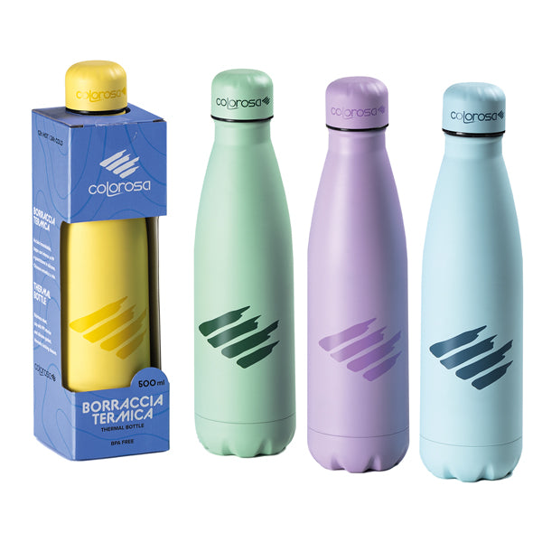 RI.PLAST - 3601BR - Borraccia termica Colorosa Pastel - 500 ml - acciaio inox - colori assortiti - RiPlast
