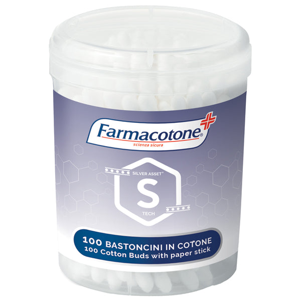 FARMACOTONE - 1633FC - Bastoncini cotonati Silver Asset - in barattolo - Farmacotone - conf. 100 pezzi