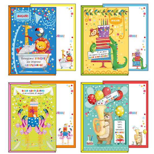 KARTOS - 07557502 - Biglietto auguri Buon Compleanno - tema bambini - 4 soggetti assortiti - Kartos