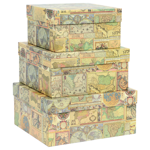 KARTOS - 12146501 - Set scatole regalo medi - dimensioni assortite - fantasia Maps - Kartos - conf. 3 pezzi