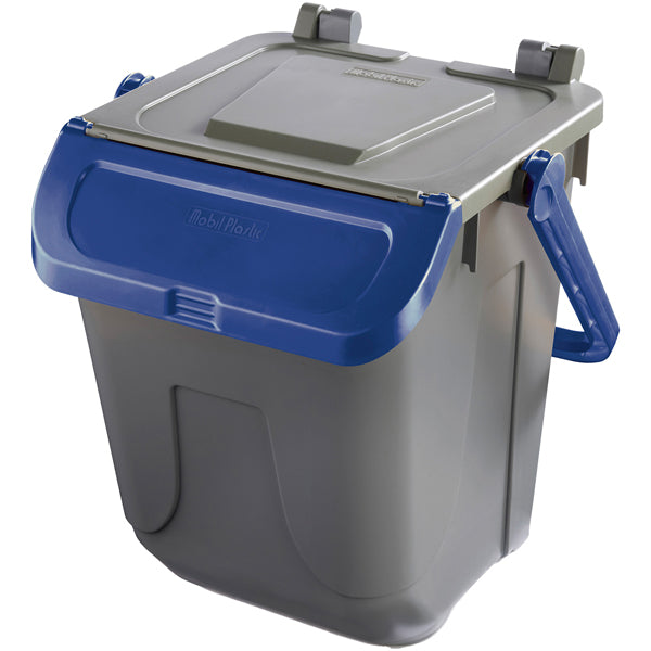 MobilPlastic - 11-25GRB-BLB - Contenitore portarifiuti Ecology - con sportello e maniglione - 25 L - grigio-blu - Mobil Plastic