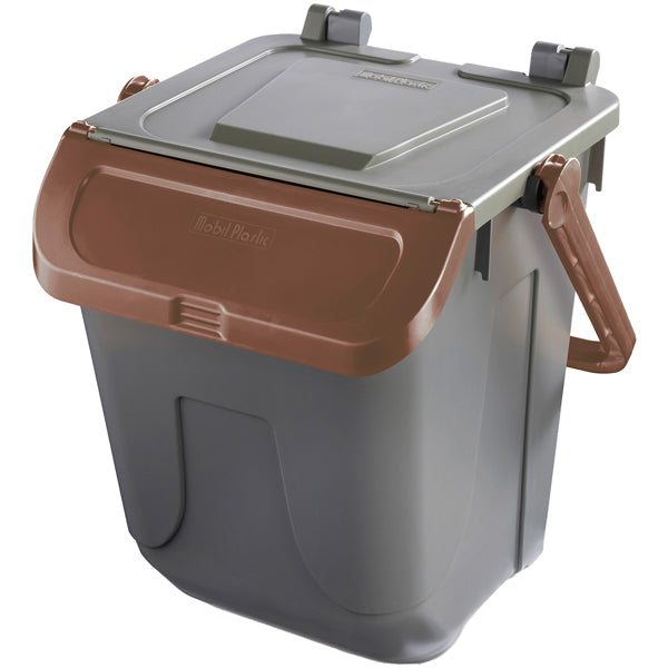 MobilPlastic - 11-25GRB-BRB - Contenitore portarifiuti Ecology - con sportello e maniglione - 25 L - grigio-bruno - Mobil Plastic