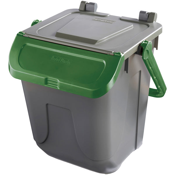 MobilPlastic - 11-25GRB-VES - Contenitore portarifiuti Ecology - con sportello e maniglione - 25 L - grigio-verde - Mobil Plastic