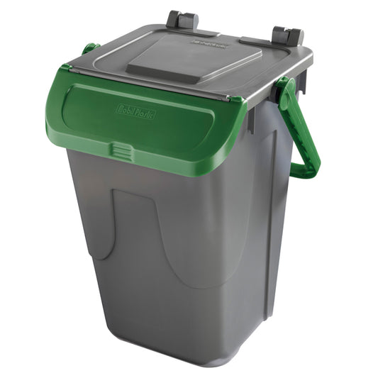 MobilPlastic - 11-35GRB-VES - Contenitore portarifiuti Ecology - con sportello e maniglione - 35 L - grigio-verde - Mobil Plastic