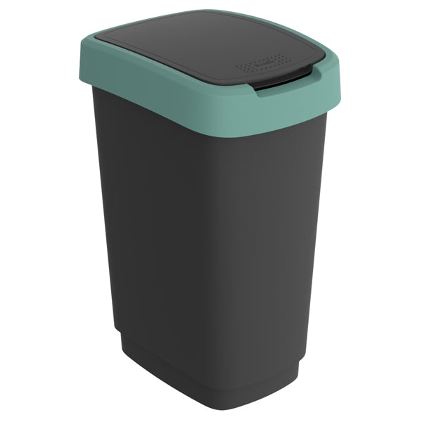 ROTHO - F600322 - Pattumiera con coperchio basculante - 50 L - PPL - nero-verde scuro - Rotho