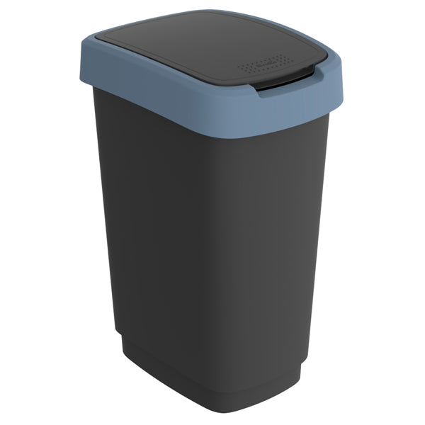 ROTHO - F600320 - Pattumiera con coperchio basculante - 50 L - PPL - nero-blu - Rotho