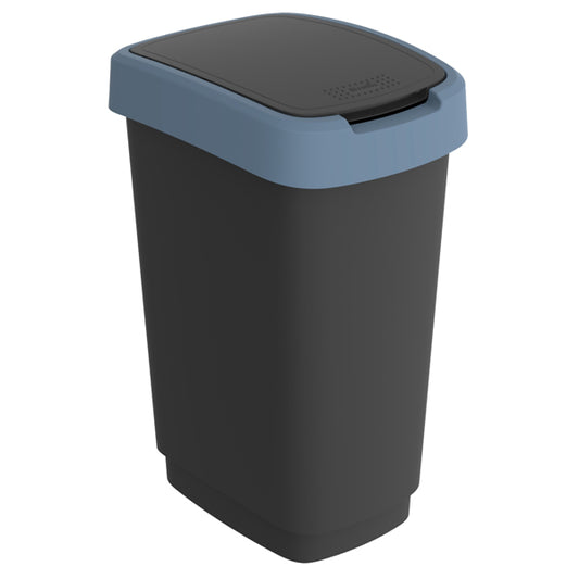 ROTHO - F600320 - Pattumiera con coperchio basculante - 50 L - PPL - nero-blu - Rotho