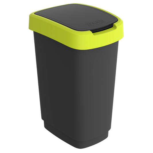 ROTHO - F600321 - Pattumiera con coperchio basculante - 50 L - PPL - nero-verde lime - Rotho