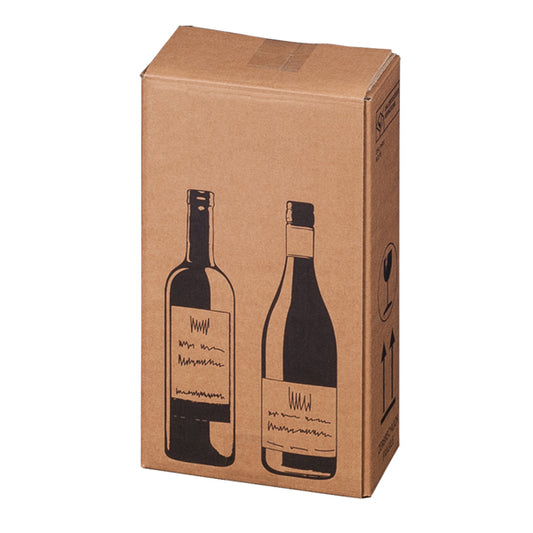 Bong Packaging - 222103010 - Scatola Wine Pack - 2 bottiglie - 20,4 x 10,8 x 36,8 cm - cartone doppia onda - avana - Bong Packaging - conf. 10 pezzi