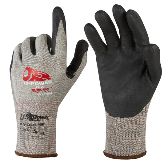 U-Power - UG00004-08 - Guanti di protezione CUT - con polsino giallo - taglia 08 - grigio-nero - U-Power