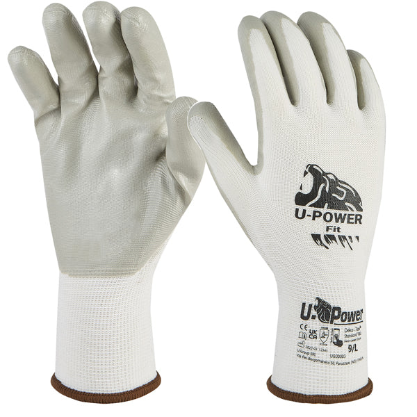 U-Power - UG00003-10 - Guanti di protezione FIT - con polsino nero - taglia 10 - bianco-grigio - U-Power