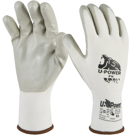 U-Power - UG00003-10 - Guanti di protezione FIT - con polsino nero - taglia 10 - bianco-grigio - U-Power