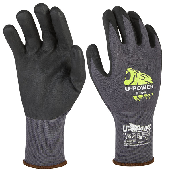 U-Power - UG00001-10 - Guanti di protezione FLEX - con polsino nero - taglia 10 - nero-grigio - U-Power
