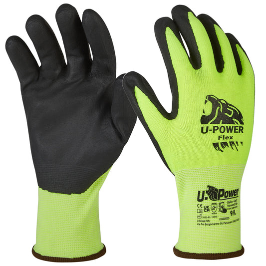 U-Power - UG00005-10 - Guanti di protezione FLEX - con polsino nero - taglia 10 - verde fluo-nero - U-Power