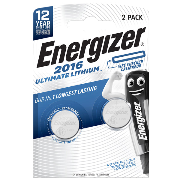 Energizer - E301319502 - Pila CR2016 Ultimate Lithium - 3 V - Energizer Specialistiche - conf. 2 pezzi