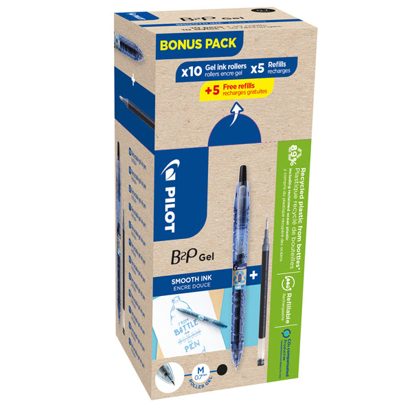 PILOT - 000025 - Roller gel B2P Ecoball - punta 0,7 mm - 10 refill B2P inclusi - nero - Pilot - conf. 20 pezzi