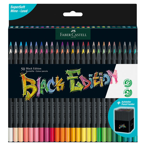 FABER-CASTELL - 116450 - Matite colorate triangolare Black Edition - colori assortiti - Faber-Castell - conf. 50 pezzi