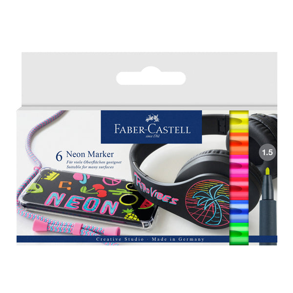 FABER-CASTELL - 160806 - Marcatori - punta 1,5 mm - colori assortiti neon - Faber-Castell - conf. 6 pezzi