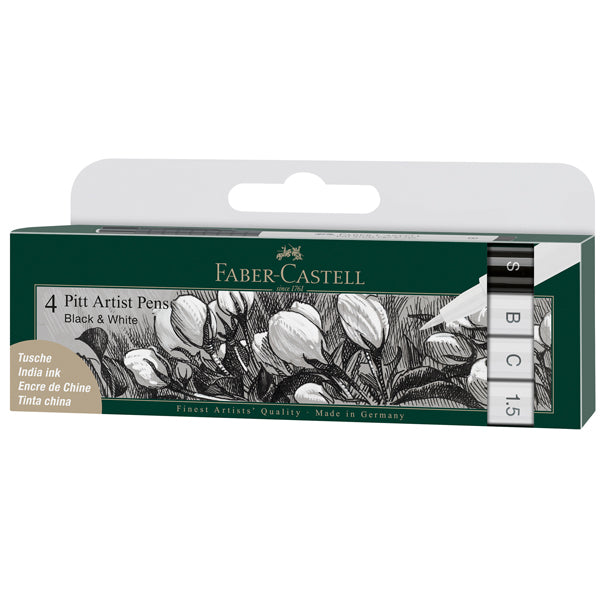 FABER-CASTELL - 167151 - Pitt Artist Pen - punte assortite - bianco-nero - Faber Castell - conf. 4 pezzi