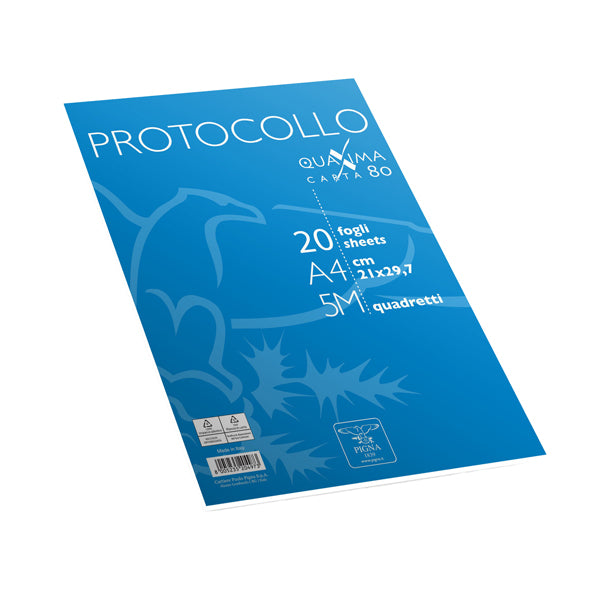 PIGNA - 02322645M - Fogli protocollo - A4 - 5 mm - 80 gr - Pigna - conf. 20 pezzi