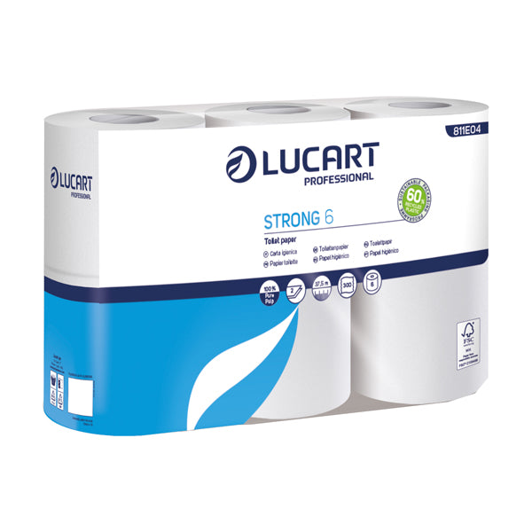 Lucart - 811E04 - Carta igienica Strong 6 - 2 veli - 300 strappi - bianco - Lucart - pacco 6 rotoli