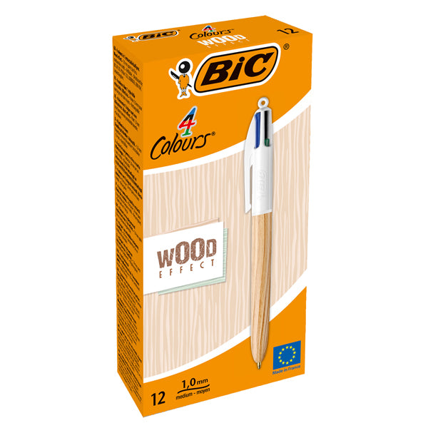 BIC - 508964 - Penna sfera a scatto 4 colori Wood - 1.0 mm - Bic - conf. 12 pezzi