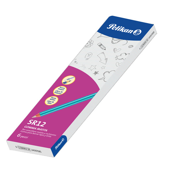 PELIKAN - 24007085 - Gomma matita SR-12 - caucciU'-legno laccato - Pelikan - conf. 6 pezzi