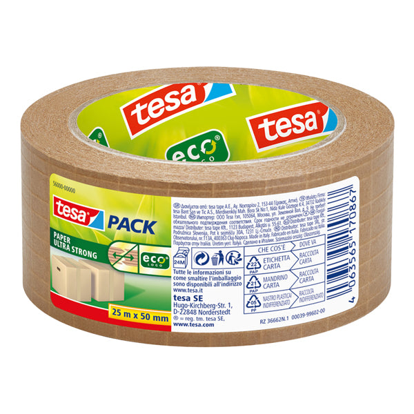 TESA - 56000-00000-00 - Nastro adesivo Tesapack Eco - paper ultra strong ecoLogo - 25 m x 5 cm - avana - Tesa