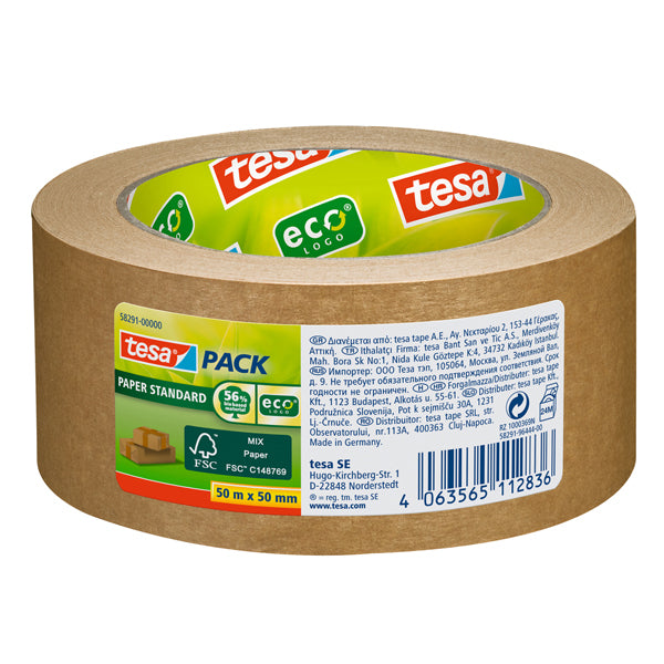 TESA - 58291-00000-00 - Nastro adesivo Tesapack Eco - paper standard ecoLogo - 50 m x 5 cm - avana - Tesa - 98649 -  Conf. da 6 Pz.