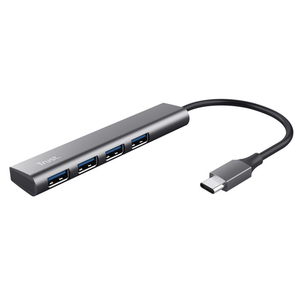 TRUST - 24948 - Hub Halyx - 4 porte - da USB-C a USB-A 3.2 Gen1 - alluminio - grigio - Trust