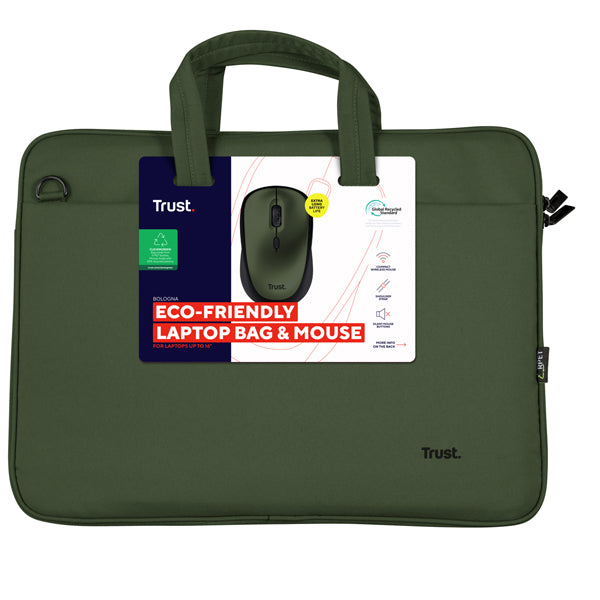 TRUST - 24989 - Borsa per laptop Bologna - con mouse - 16 '' - verde - Trust