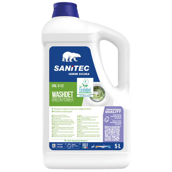 Sanitec - 3112 - Detersivo liquido lavatrice Washdet Green Power - 5 L - Sanitec