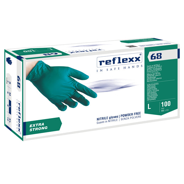 Reflexx - R68-L - Guanti in nitrile R68 - senza polvere - taglia L - verde - Reflexx - conf. 100 pezzi - 98854 -  Conf. da 1 Pz.