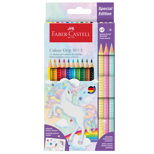 FABER-CASTELL - 201542 - Astuccio 10 matite Colour Grip + 3 matite Sparkle - colori assortiti - Faber Castell
