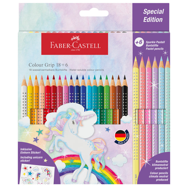 FABER-CASTELL - 201543 - Astuccio 18 matite Colour Grip + 6 matite Sparkle - colori assortiti - Faber Castell