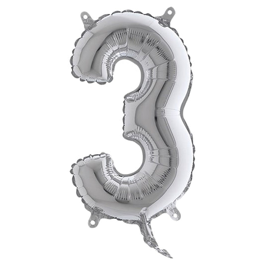 BIG PARTY - 42843 - Palloncino - numero 3 - H 36 cm - mylar - argento - Big party